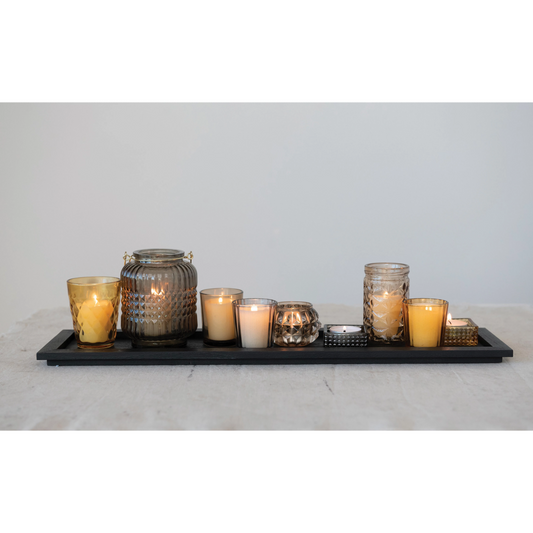 Embossed Glass Votive Holder With Wood Tray - 22-in - Mellow Monkey