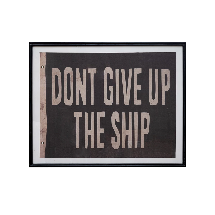 Framed Vintage Reproduction Flag - "Don't Give Up The Ship" - 40-in - Mellow Monkey