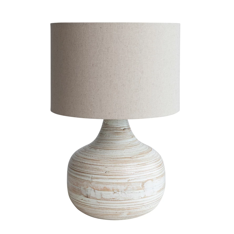 Bamboo Table Lamp W/ Linen Shade - 14-in - Mellow Monkey