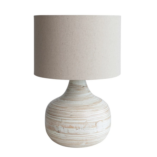 Bamboo Table Lamp W/ Linen Shade - 14-in - Mellow Monkey