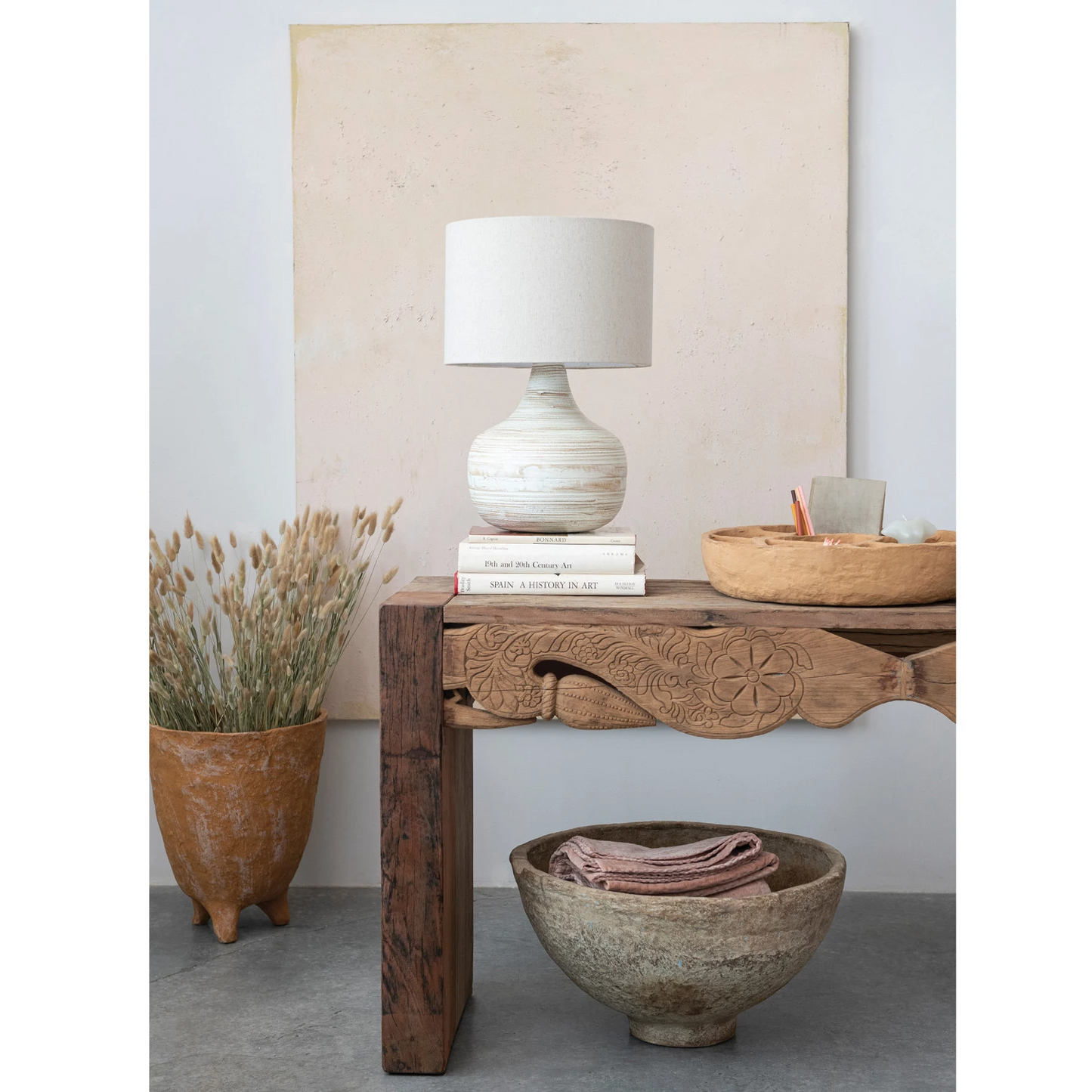 Bamboo Table Lamp W/ Linen Shade - 14-in - Mellow Monkey