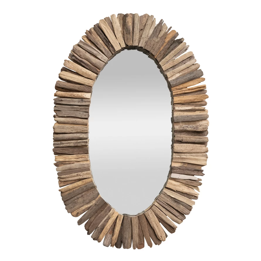 Driftwood Round Oval Wall Mirror - 33-in x 22-in - Mellow Monkey