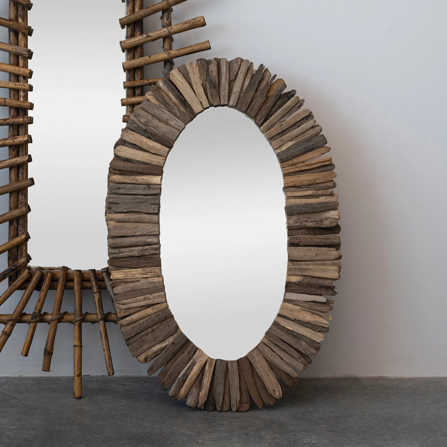 Driftwood Round Oval Wall Mirror - 33-in x 22-in - Mellow Monkey