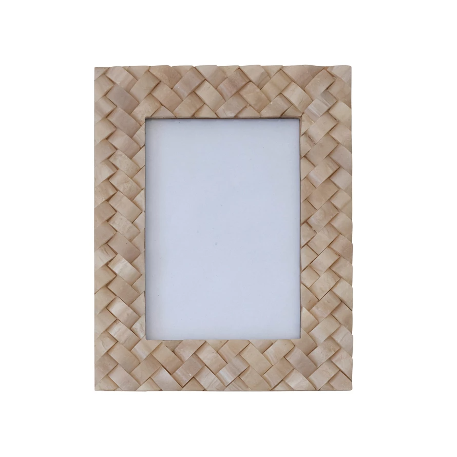 Ivory Woven Resin Photo Frame - Hold 5-in x 7-in Photo - Mellow Monkey