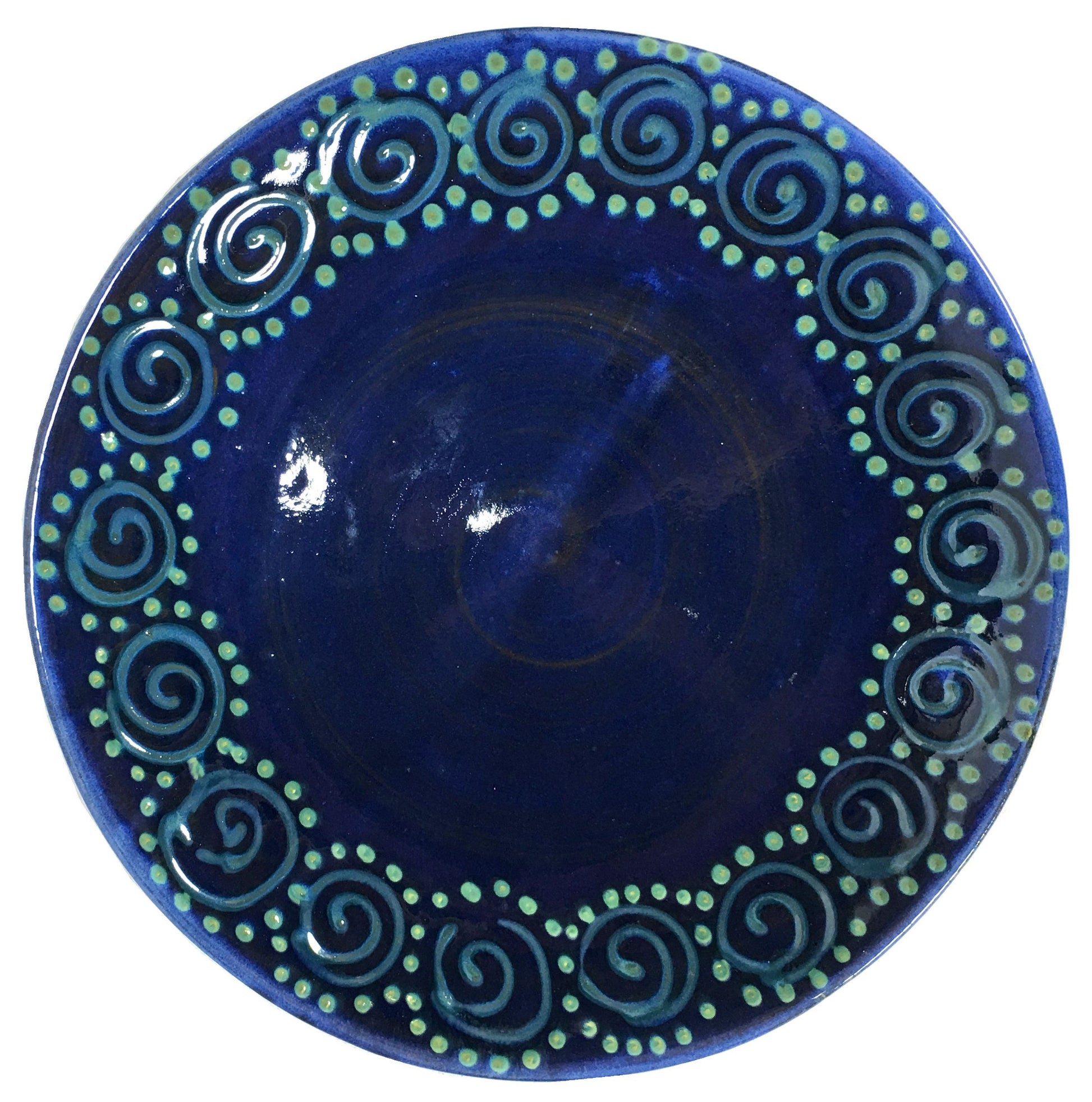 Earthworks Handmade Pottery - Round Serving Plate (Blue Squirl) - Mellow Monkey