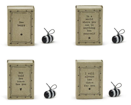 Inspirational Saying Matchbox w/ Ceramic Bee - Mellow Monkey