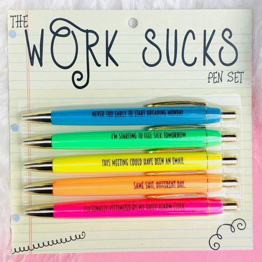 Work Sucks Pen Set - Set of 5 - Mellow Monkey