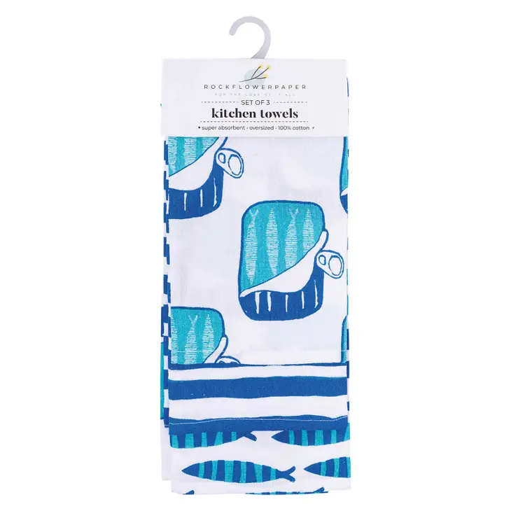 Sardines and Stripes Kitchen Towels - Set of 3 - Mellow Monkey