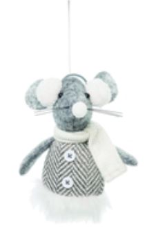 Winter Fabric Mouse Ornament - Gray - Mellow Monkey