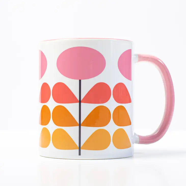 Mid Century Modern Coffee Mug - Mod Pink Flower - Mellow Monkey