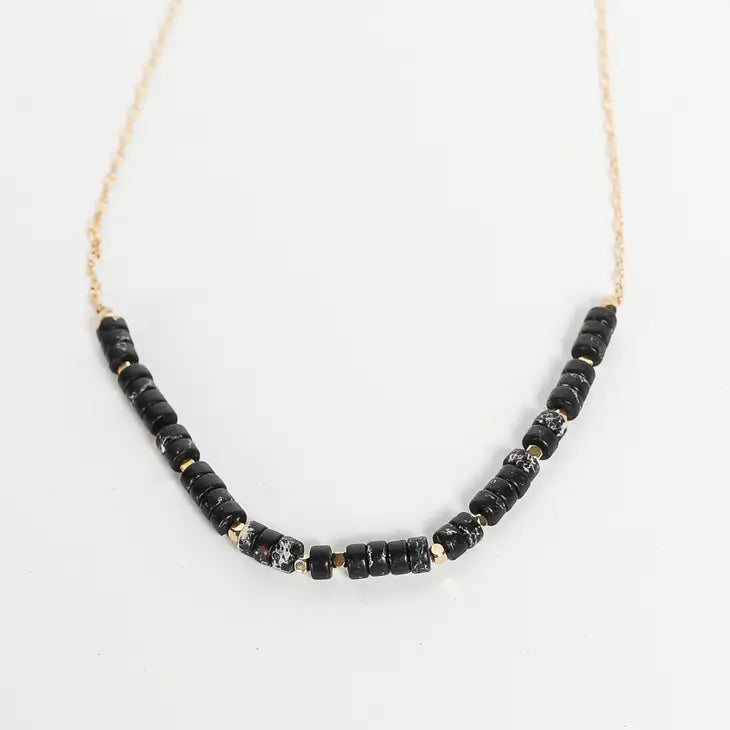 Pipestone Black Beaded Necklace - 18-inches