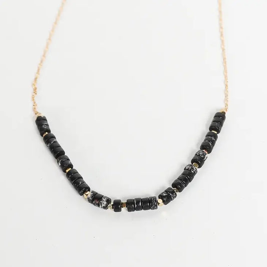 Pipestone Black Beaded Necklace - 18-inches - Mellow Monkey