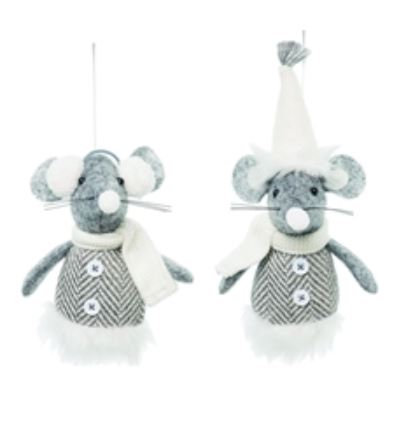 Winter Fabric Mouse Ornament - Gray - Mellow Monkey