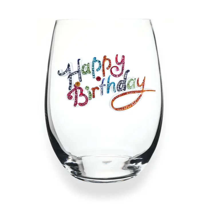 Happy Birthday Jeweled Stemless Wine Glass - Mellow Monkey