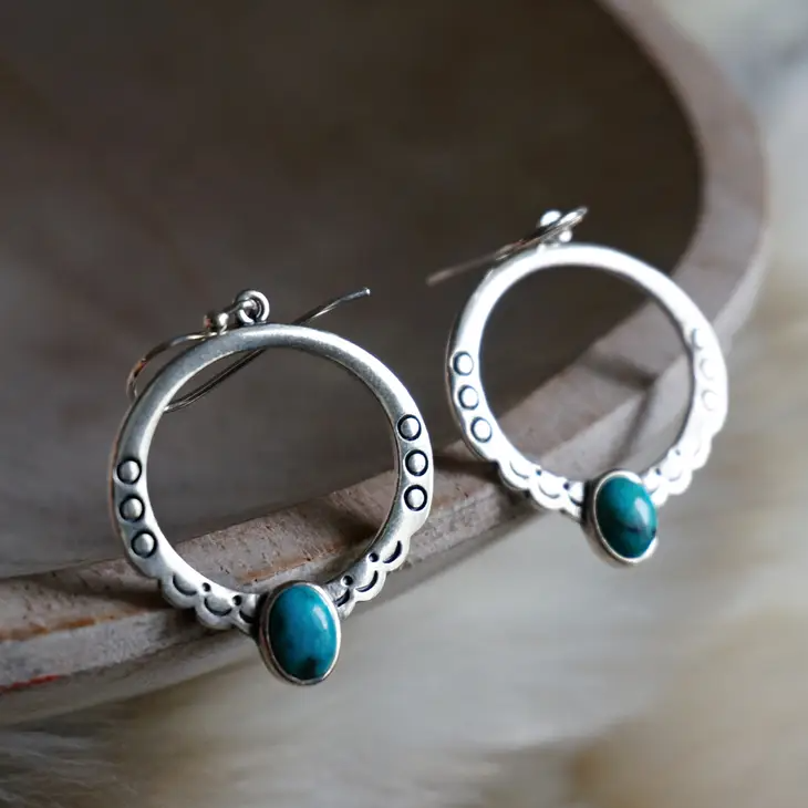 Moongate Turquoise Hoop Earrings - Sterling Silver - Mellow Monkey