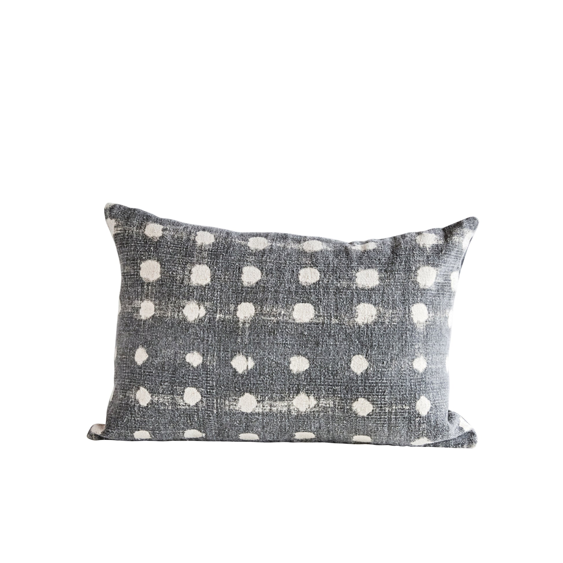 Charcoal Cotton Slub Pillow with Cream Polka Dots - Mellow Monkey