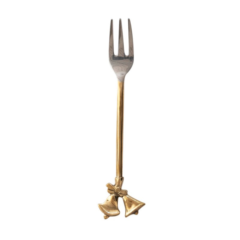 Steel and Brass Fork with Holiday Bell Handle - 5-1/2-in - Mellow Monkey
