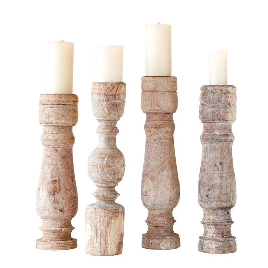 Found Hand Carved Wood Table Leg Pillar Candleholder - Mellow Monkey