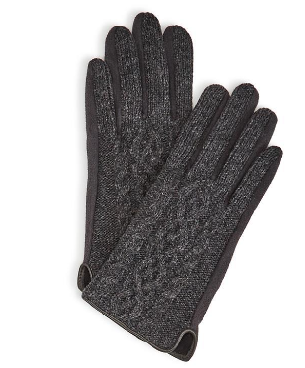 Cable Knit Glove with Vegan Leather Piping Detail, Flexible Micro Sued ...