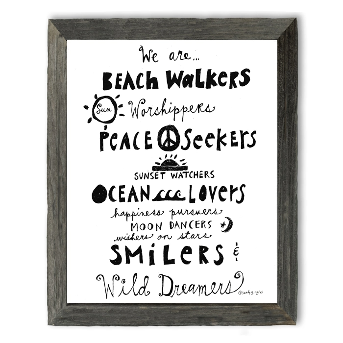 Beach Walker - Rustic Framed Shelf Art - 7.75" x 9.75" - Mellow Monkey