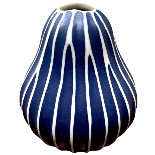 Gugu Pear Mini Porcelain Bud Vase - Striped Blue - 2.68"H x 3.15"W - Mellow Monkey
