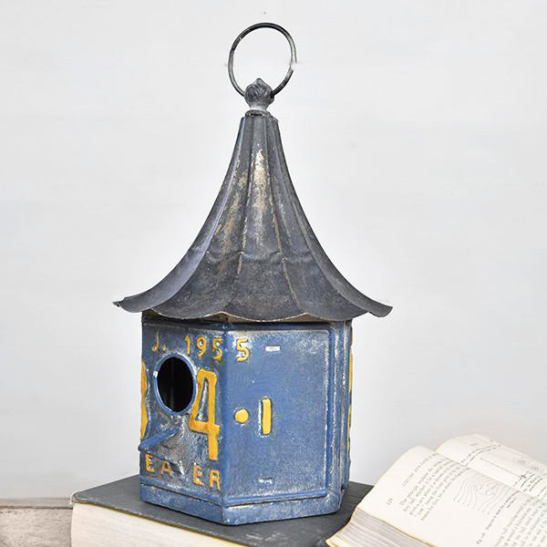 License Plate Birdhouse - Blue and Black - 13-in - Mellow Monkey