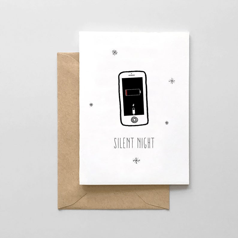 Silent Night Phone Battery - Funny Holiday Christmas Card - Mellow Monkey