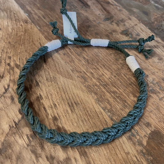 Mystic Knotworks Adjustable Woven Nautical Anklet - Forest Green - Mellow Monkey