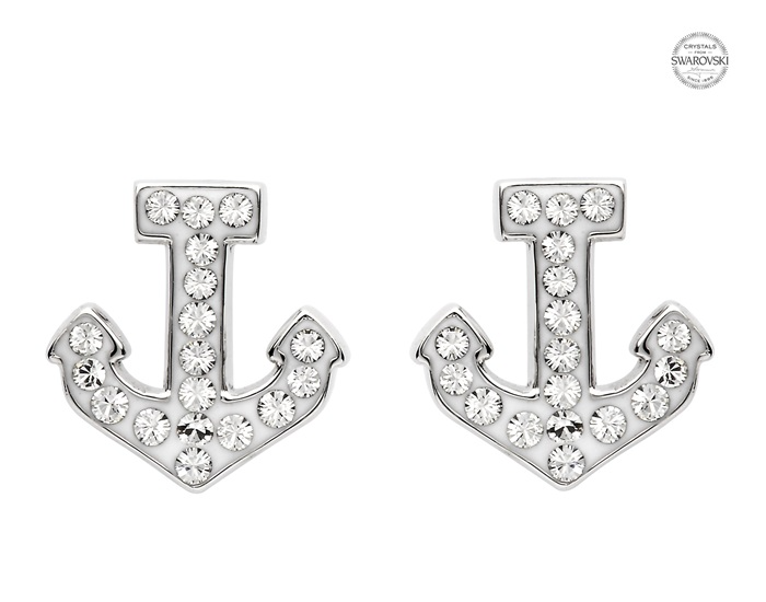 Anchor White Swarovski Crystal Stud Earrings - Sterling Silver - Mellow Monkey