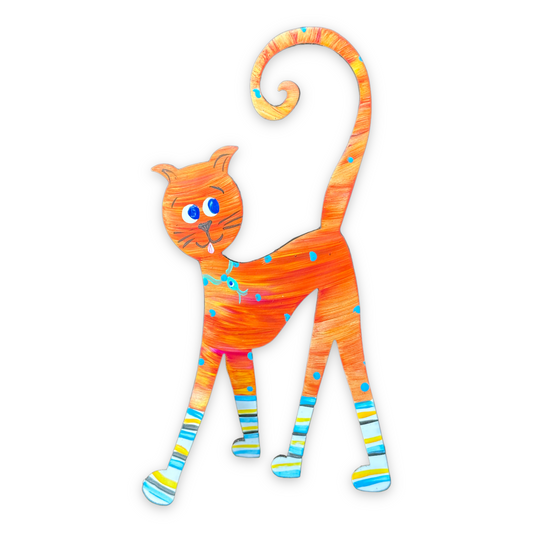 Cat With Socks - Hand Painted Freestanding Metal Figurine - Mellow Monkey
