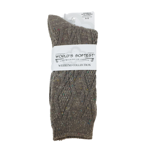 World's Softest Socks - Cable Crew Weekend Collection - Warm Gray Confetti - Mellow Monkey