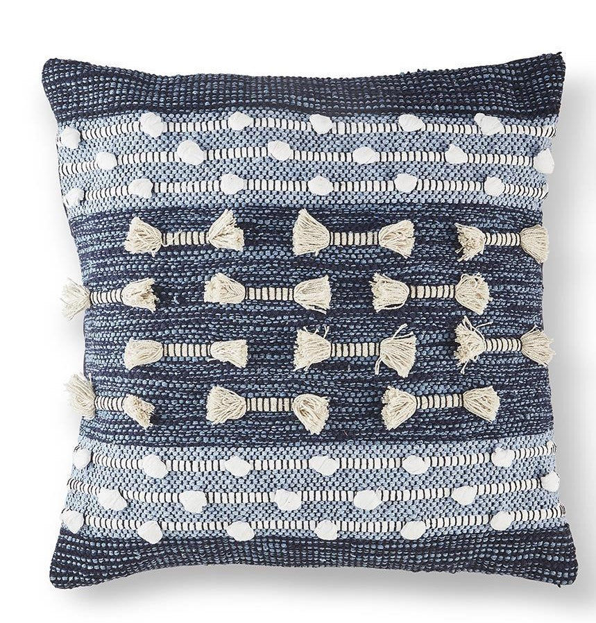 Blue and White Patterned Decorative Pillow - Mellow Monkey