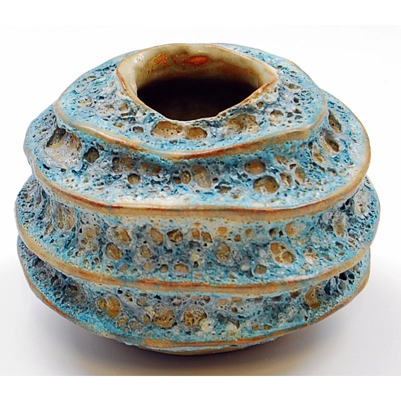 Sea Blue Luffa Ring Porcelain Bud Vase - 5"W x 3.5"H - Mellow Monkey