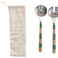 Stainless Steel Salad Servers with Striped Cane Handles (Set of 2 Pieces in Drawstring Bag) - Mellow Monkey