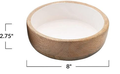 White Enameled Mango Wood Bowl - Mellow Monkey
