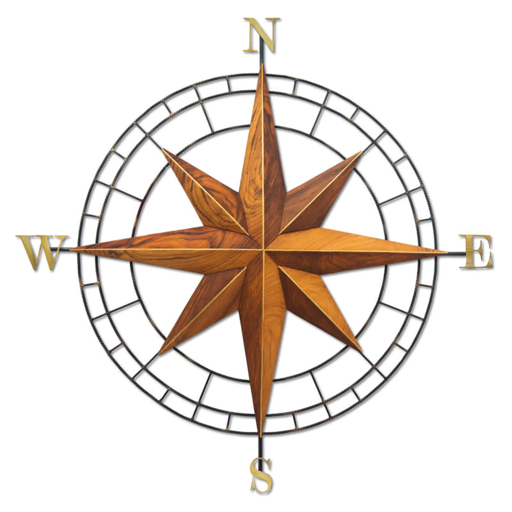 Compass Rose Stainless Steel and Teak Wall Décor - 30-in - Mellow Monkey