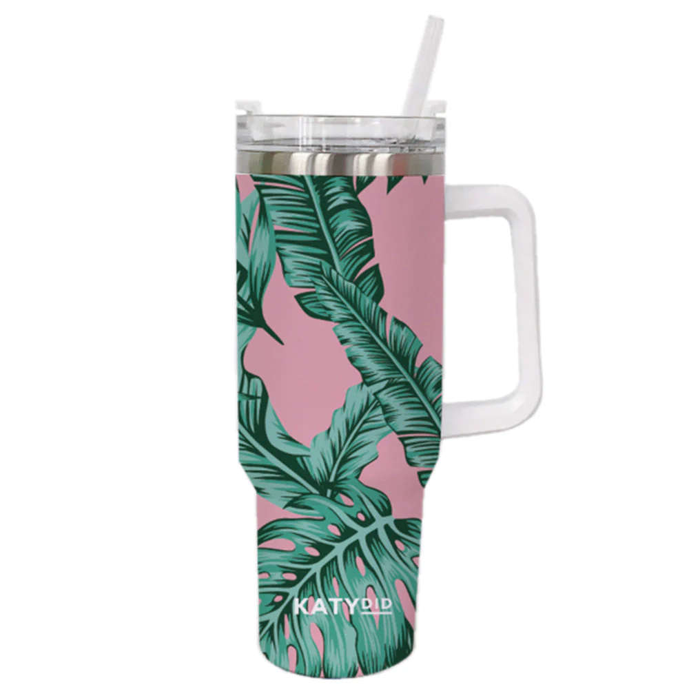 Tropical Leaves - Tumbler with Handle - 40-oz. - Mellow Monkey