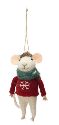 Felt Mouse in Hat and Sweater Ornament - 4-1/2-in - Mellow Monkey