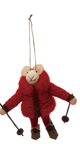 Wool Felt Skiing Mouse Ornament - 2 Variants - Mellow Monkey