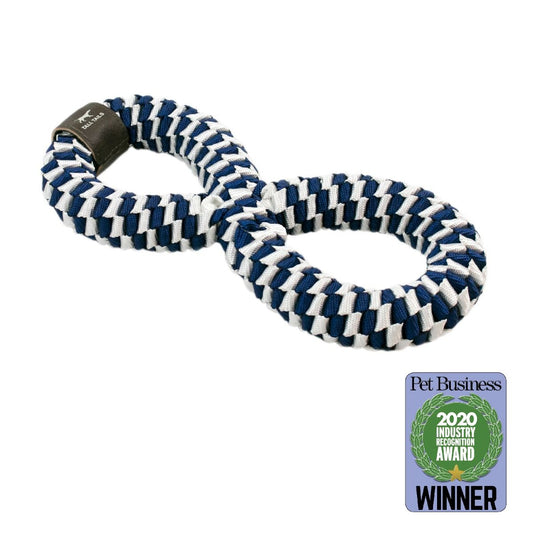 Navy and White Braided Infinity Dog Toy - 11-in - Mellow Monkey