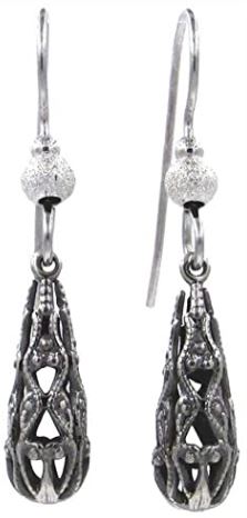 Silver Forest Silver Tone Filigree Drop Earrings - Mellow Monkey