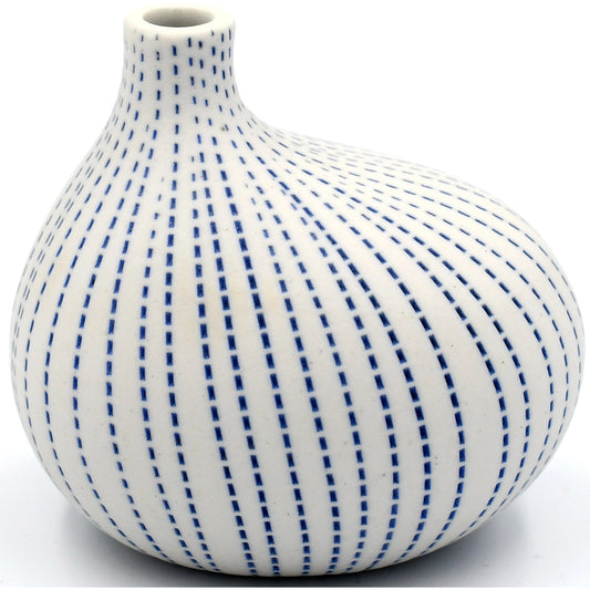 Omo Mini Porcelain Bud Vase - White With Blue Dots - 2.68"W x 2.76"H - Mellow Monkey