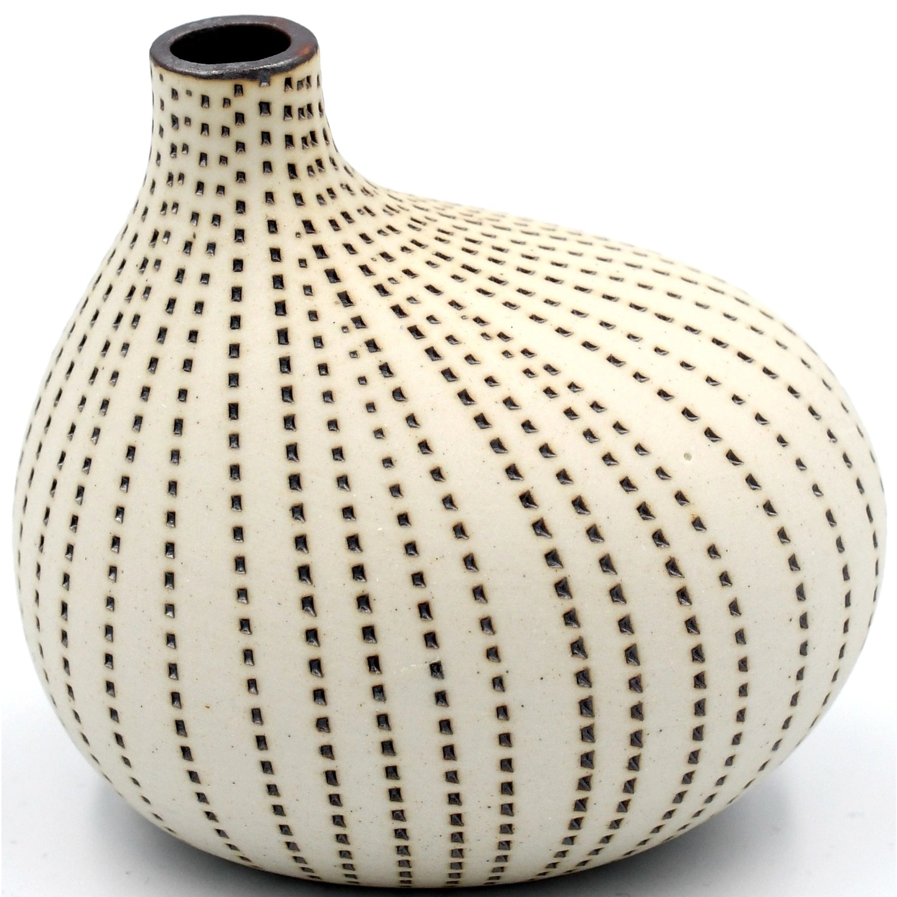 Omo Mini Porcelain Bud Vase - White With Brown Dots - 2.68"W x 2.76"H - Mellow Monkey