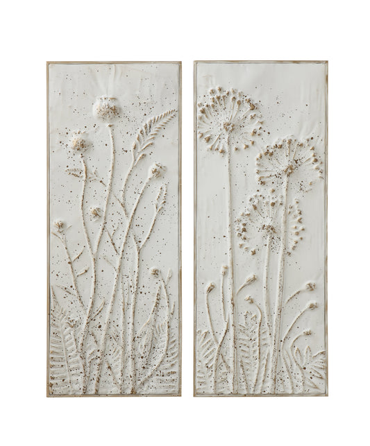 Set of 2 Metal Embossed Wall Panels with Flowers - 36-1/4-in - Mellow Monkey