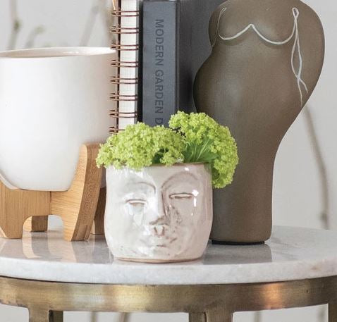 Stoneware Mini Planter with Face - Reactive Glaze - 3-in - Mellow Monkey