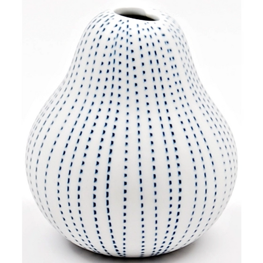 Gugu Pear Mini Porcelain Bud Vase - Blue Dots On White - 2.68"H x 3.15"W - Mellow Monkey