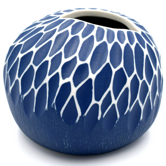 Pebble Porcelain Bud Vase - Blue And White- 3.15"W x 2.76"H - Mellow Monkey