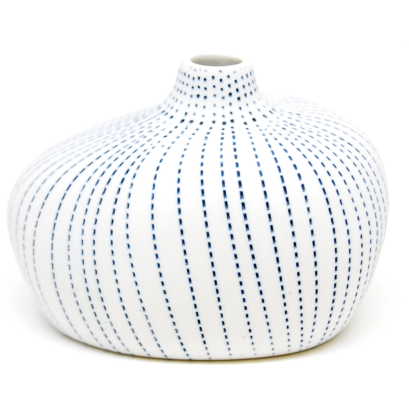 Gugu Pim Porcelain Bud Vase - Blue Dots On White - 3.04"W x 2.76"H - Mellow Monkey