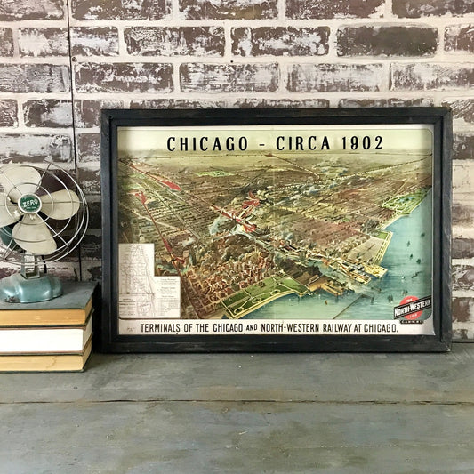 Vintage Chicago Map Circa 1902 Framed Black Shadowbox 26-in - Mellow Monkey