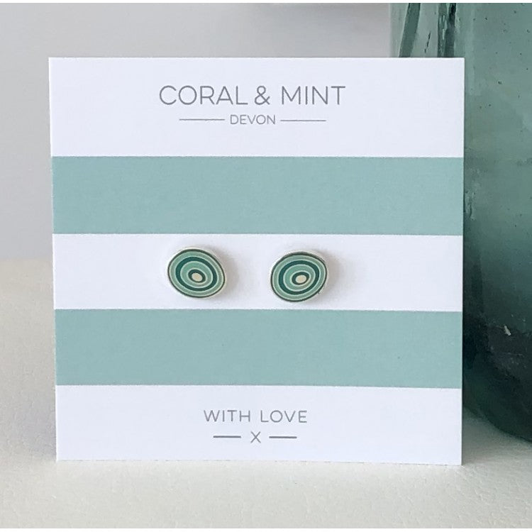 Coral and Mint - Mint Swirl Enamel Studs Earrings - Mellow Monkey